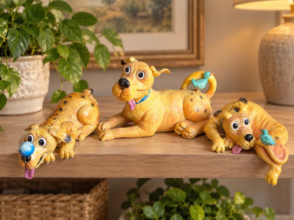 Vintage Bella Casa by Ganz J. Sumner Goofy Dog Figurines Set of 3, Resin, Collec